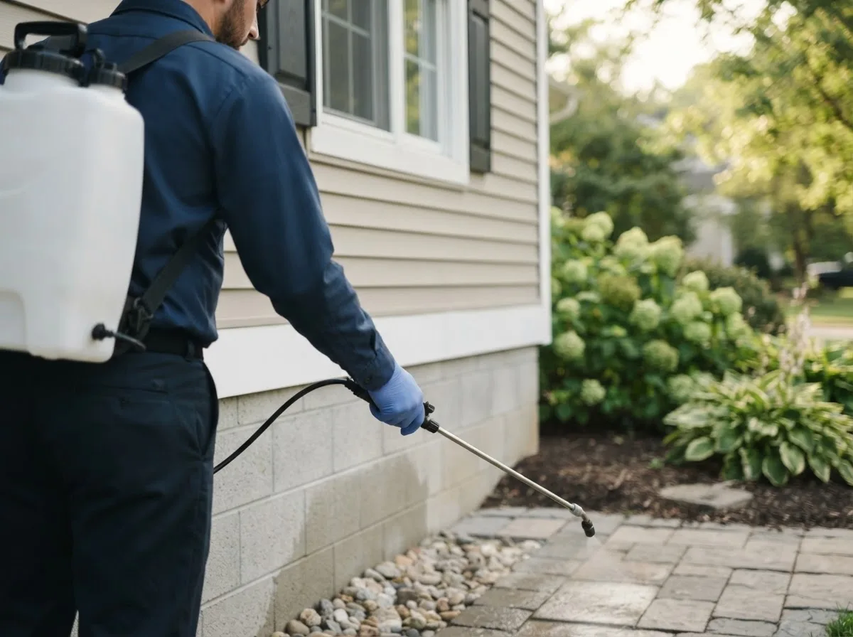 Pest control technician inspecting a home in Clearbrook, MN